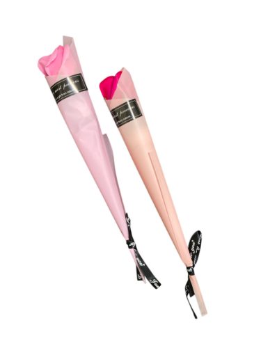 Szappanrózsa szál csomagolt 29 cm rózsaszín, lila, sötét rózsaszín, 3 féle/db