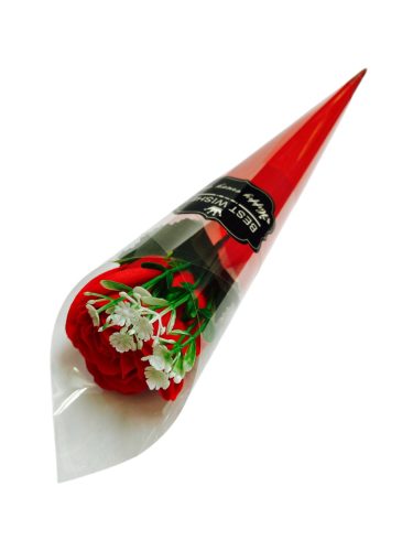 Szappanrózsa szál csomagolt 27,5 cm piros