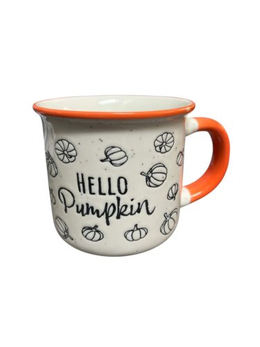 Bögre Hello Pumpkin felirattal fehér, tök mintával 9,8x8,5 cm 