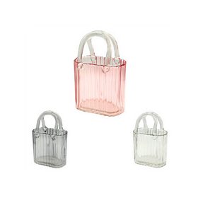 Üveg váza táska bordás rózsaszín 15x8,5x23cm