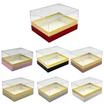 Papírdoboz akril tetővel 18x13x10 cm  (arany, ezüst,piros, rózsaszín, rosegold, fehér, fekete) 7 színben válaszható/db