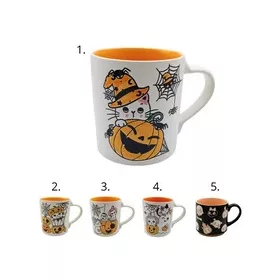 Halloween kerámia bögre 3cicával , fekete alapon  4 dl