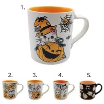Halloween kerámia bögre 3cicával , fekete alapon  4 dl