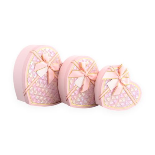 Papírdoboz szív alakú  szett 3 részes rózsaszín 22x20x9;19x17x7;16x14x6 cm