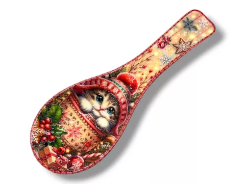 Fakanáltartó 26*9*3cm   3D - Karácsonyi sapkás cica