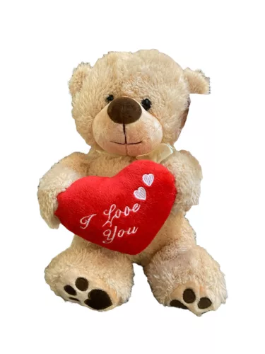 Plüss ülő maci masnival  diplomás vagy szívvel 20cm barna