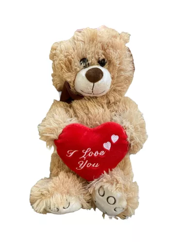 Plüss  barna maci figura  szívvel 35cm