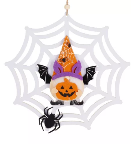 Pókhálós törpe halloween figurával fehér 22 cm