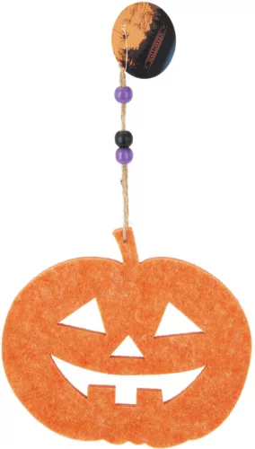 Halloween akasztós filc tökfej dekoráció narancssárga 20cm