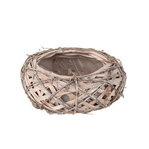 Hasított fa madárfészek tál szölővesszővel natúr 26x10cm