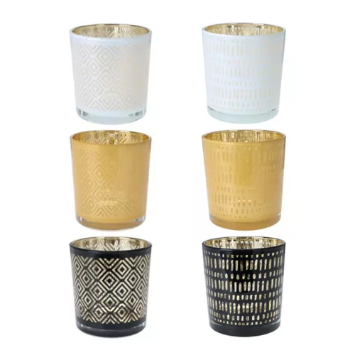 Üveg mécsestartó 3 féle színben, 2 mintával választható 7x8 cm