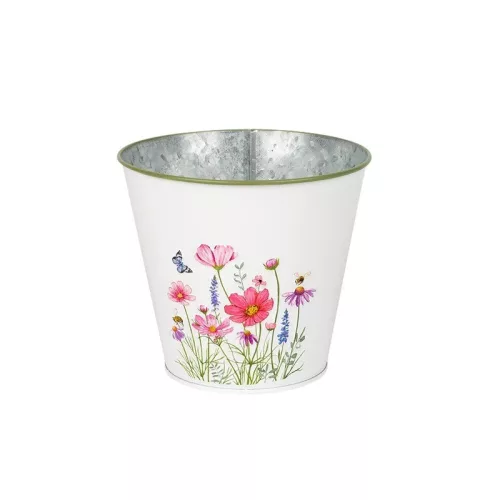 Meadow virágmintás fém kaspó fehér 16x14,8cm