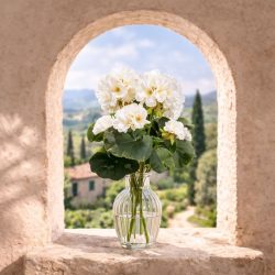 Élethű selyemvirág muskátli csokor élénk fehér 35 cm