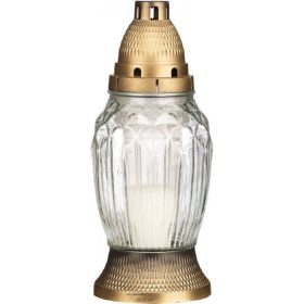   Műanyag arany talpas és fedeles , mintás üvegmécses  260 mm, 