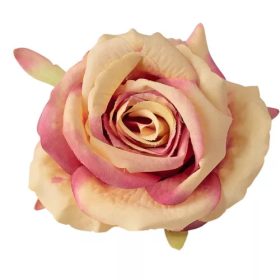 Rózsa selyemvirág fej, 9cm - Krém - Rózsaszín 