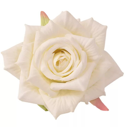 Rózsa selyemvirág fej, 9cm - Fehér 