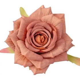 Rózsa selyemvirág fej, 9cm - Barna 