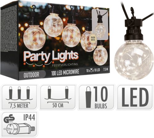 Dekor fehér fényfüzér gömb alakú 100LED