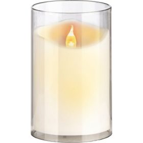   Elektromos LED-es gyertya ,ÁTTETSZŐ HENGERBEN elemmel  ( 2 db  /AA  ) mag:125mm