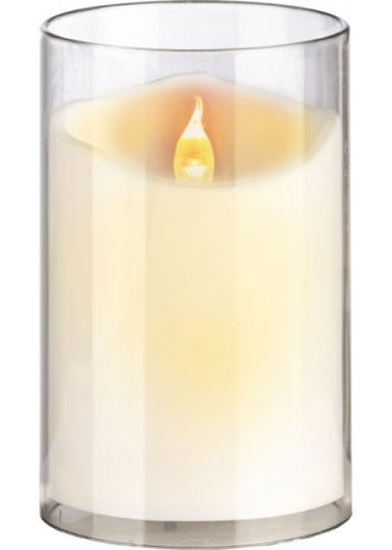 Elektromos LED-es gyertya ,ÁTTETSZŐ HENGERBEN elemmel  ( 2 db  /AA  ) mag:125mm
