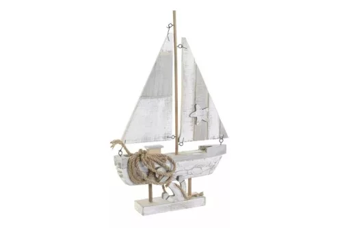 Dekoráció fa kötéllel 32x8x51 cm vitorlás régies