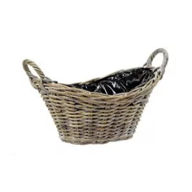   Ívelt tetejű ovális hasított rattan ültetőtál két füllel barna 31x23x12/15/22cm