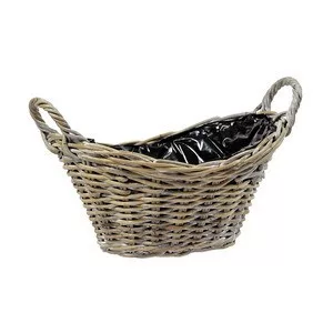 Ívelt tetejű ovális hasított rattan ültetőtál két füllel barna 33x26x13/16/24cm