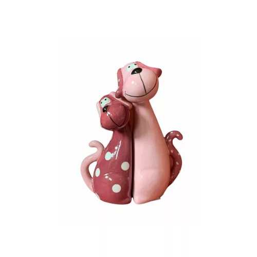 Kerámia kutya figura párban rózsaszín 16 cm