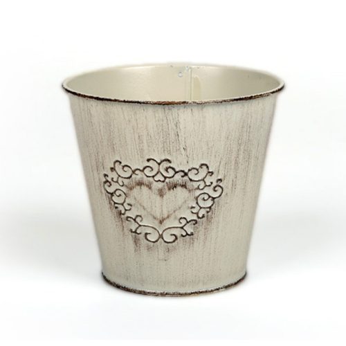 Szívmintás cink kaspó antikolt krém 12x11cm