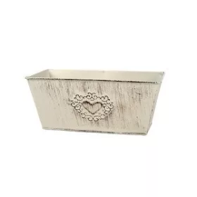 Szögletes szívmintás cink tál antikolt krém 17x9,5x8cm