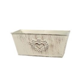 Szögletes szívmintás cink tál krém 23,3x13x10cm