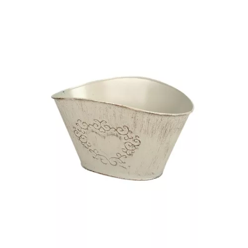 Ovális szívmintás cink tál antikolt krém 24x17x12,5/10,5cm/ 14cm