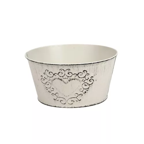 Szívmintás cink tál antikolt krém 20,5x10,5cm