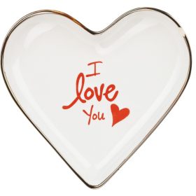   Szív alakú tányér – „I love you” piros felirattal fehér alapon 