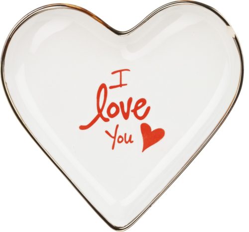 Szív alakú tányér – „I love you” piros felirattal fehér alapon 