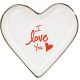 Szív alakú tányér – „I love you” piros felirattal fehér alapon 