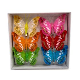 Csipeszes pillangó 6db-os 6x7 cm csillámos,strasszos