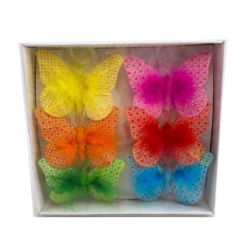 Csipeszes pillangó tollas 6db/cs  6x7 cm