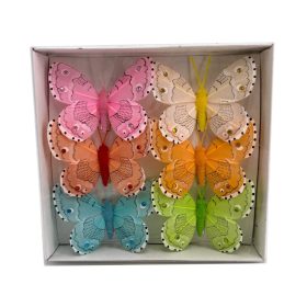 Csipeszes pillangó,strasszos 6db-os 7x6 cm