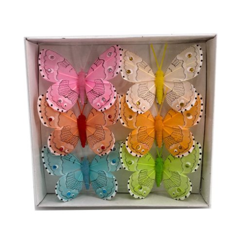 Csipeszes pillangó,strasszos 6db-os 7x6 cm