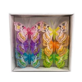   Csipeszes pillangó 8x6 cm 6db-os csillámos, hullámos szélű