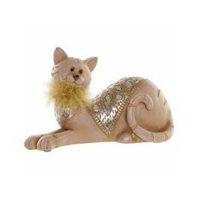 Figura tükör fekvő macska 21x9x12,5cm korall