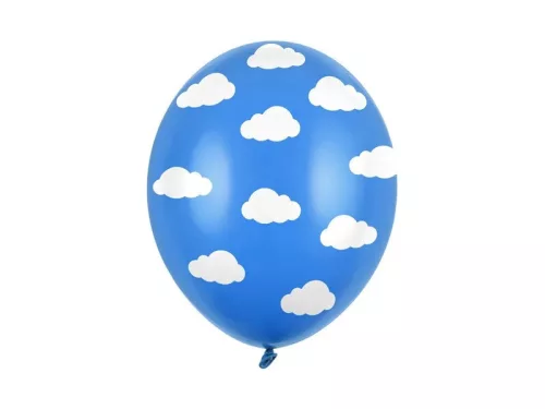 Kék lufi fehér felhős 6db 30cm