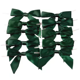   Szatén szalag masni 9x9 cm, 10 db/cs, sötétzöld, burkolt rögzítő dróttal a hátulján 
