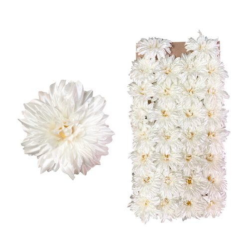 Élethű szatén dália fej fényes tört fehér 30db/tálca 10cm