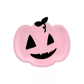 Halloween - Pink szinű tök papírtányér 25x22cm 6db/cs
