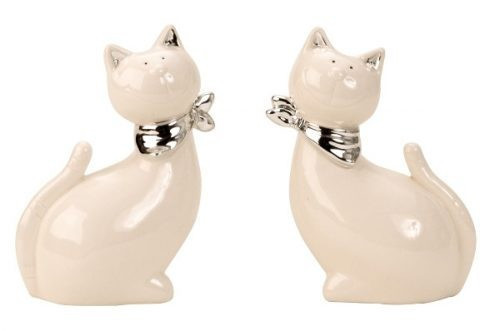Ezüst/fehér macska  figura 2 féle kivitelben 13x9cm