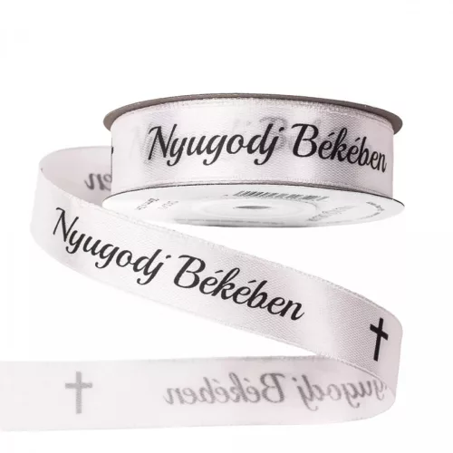 Nyugodj Békében feliratos szatén gyász szalag 20mm x 20m - Fehér