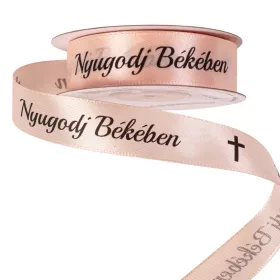   „Nyugodj Békében” feliratos szatén gyászszalag 20 mm × 20 m – pezsgő