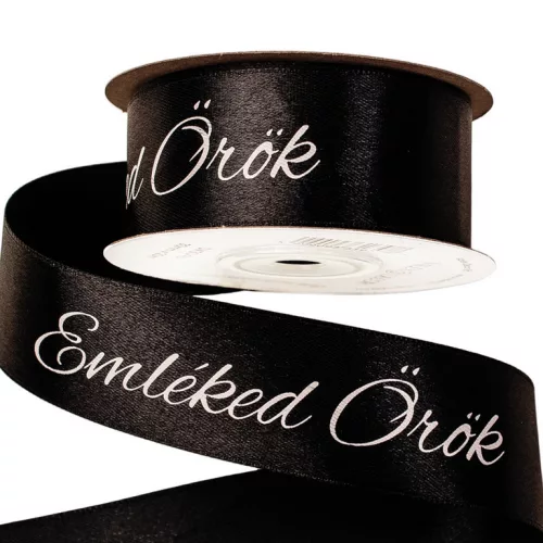 Emléked örök feliratos szatén gyász szalag 30mm x 20m - Fekete